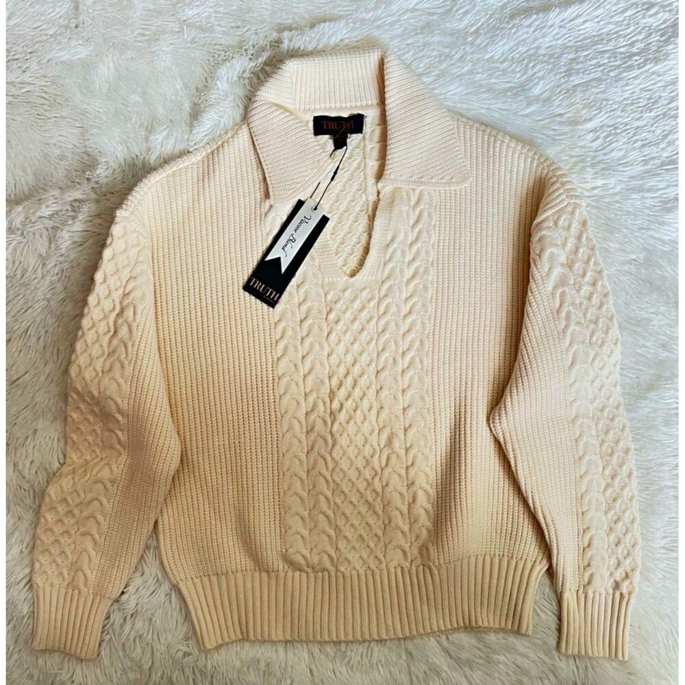 TRUTH Ivory Cable Knit Collared Pullover Sweater Women’s Size M